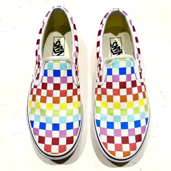 Vans Slip-On Rainbow Checkerboard Canvas Sneakers Men’s 10 Women’s 11.5 NWOT - Picture 7 of 10